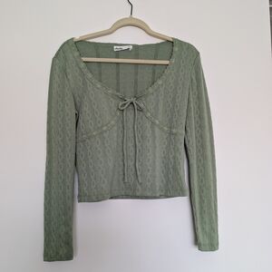 Elodie Sage Green Tie-Front Soft Cable Knit Top